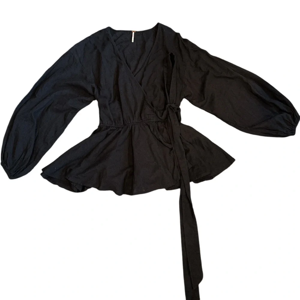 Free People Black wrap around top